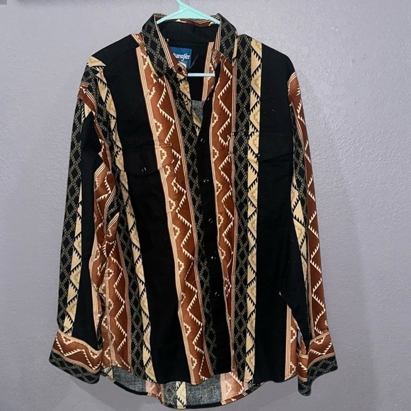 Wrangler Other - Wrangler Western Shirt Men's Black and Brown 2001 Vintage Pearl Snap Size Large